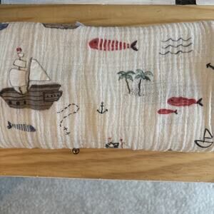 LITTLE UNICORN Pirates Ship fish Cotton Muslin Baby Blanket 48x42